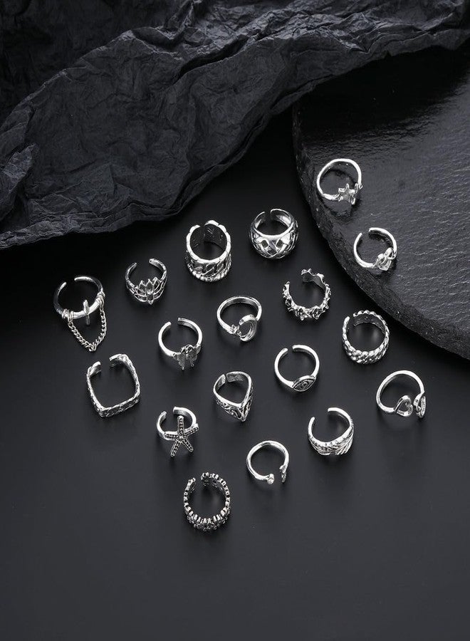 Acruccen 46 Pcs Open Toe Rings Set for Women Adjustable Finger Tail Ring Summer Beach Foot Jewelry Silver-tone - Image 4